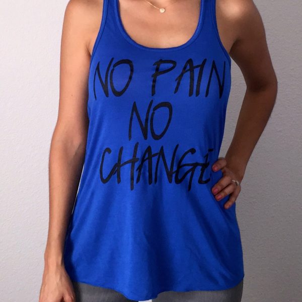 No Pain No Change Blue Flowy Tank Top